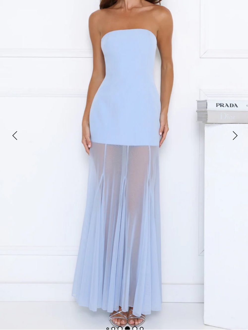 Hello Molly Dewkissed Bloom Strapless Blue Maxi Dress with Sheer Skirt - XS